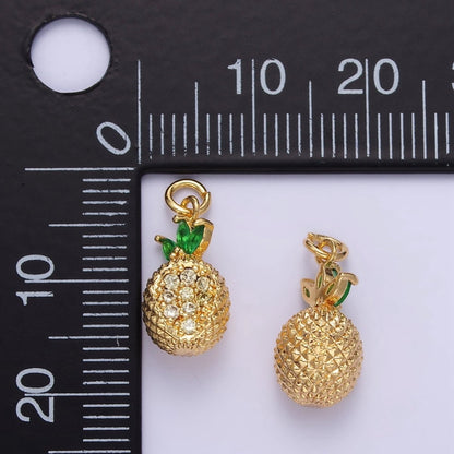 24K Gold Filled Micro Paved CZ Textured Pineapple Fruit Charm | E367
