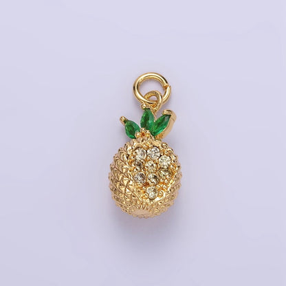 24K Gold Filled Micro Paved CZ Textured Pineapple Fruit Charm | E367