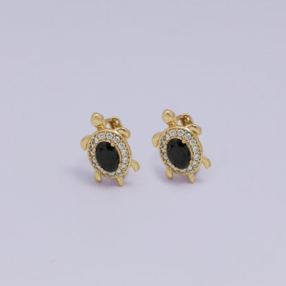 24K Gold Filled Micro Paved CZ Turtle Tortoise Animal Huggie Earrings | AB1036 - AB1062