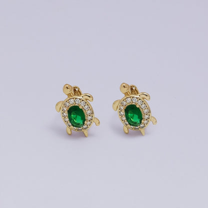 24K Gold Filled Micro Paved CZ Turtle Tortoise Animal Huggie Earrings | AB1036 - AB1062