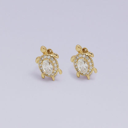 24K Gold Filled Micro Paved CZ Turtle Tortoise Animal Huggie Earrings | AB1036 - AB1062