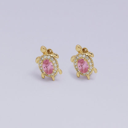 24K Gold Filled Micro Paved CZ Turtle Tortoise Animal Huggie Earrings | AB1036 - AB1062