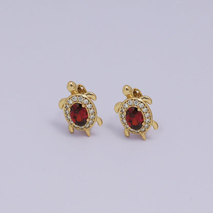 24K Gold Filled Micro Paved CZ Turtle Tortoise Animal Huggie Earrings | AB1036 - AB1062