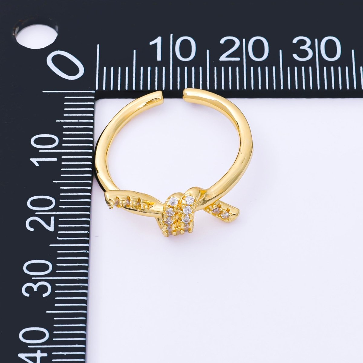 24K Gold Filled Micro Paved CZ Twisted Tied Knot Bow Ring | O2233