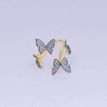 24K Gold Filled Micro Paved CZ Two-Tone Butterfly Garden Adjustable Ring | O-1488