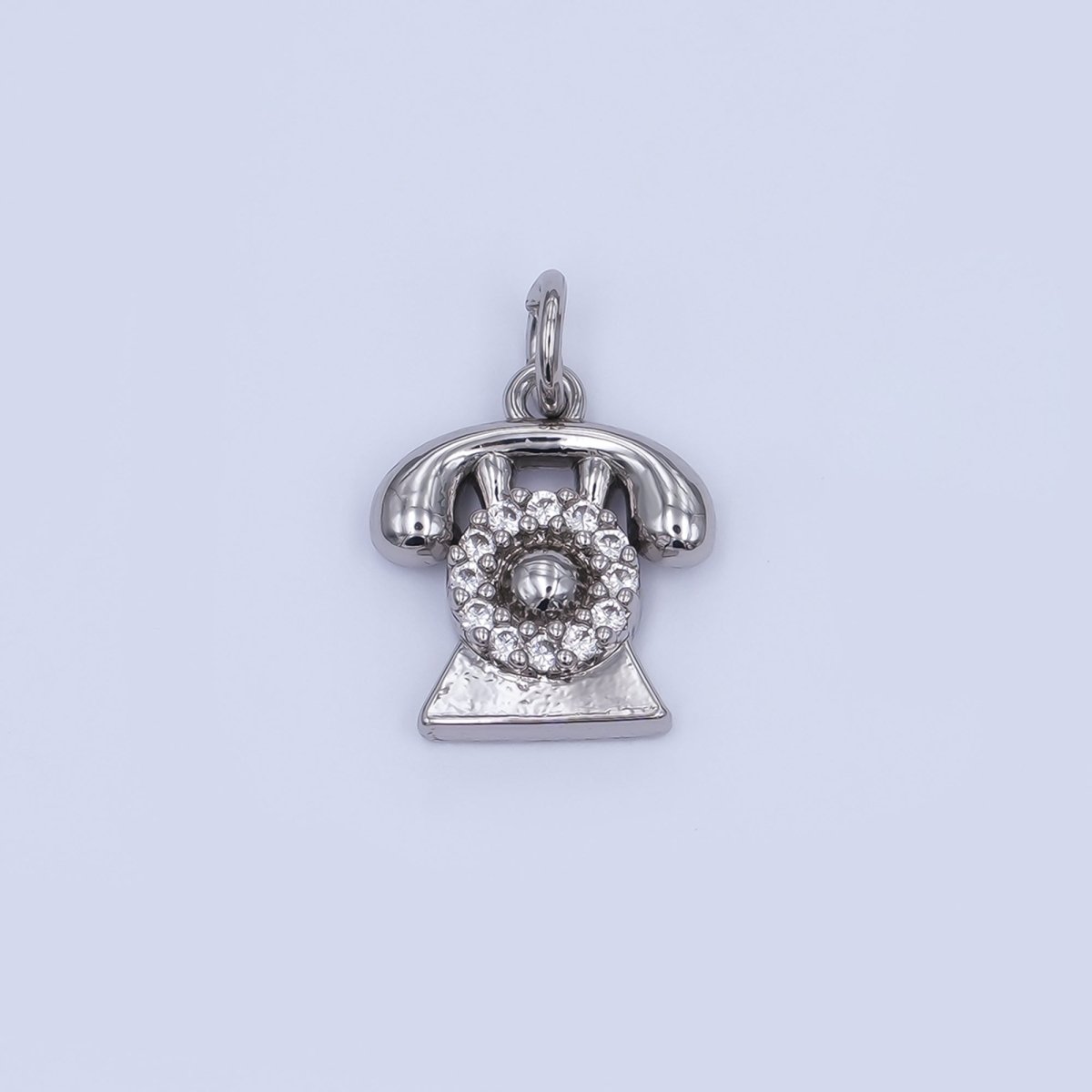 24K Gold Filled 14mm Micro Paved CZ Vintage Rotary Telephone Charm in Gold &amp; Silver | W393 N971
