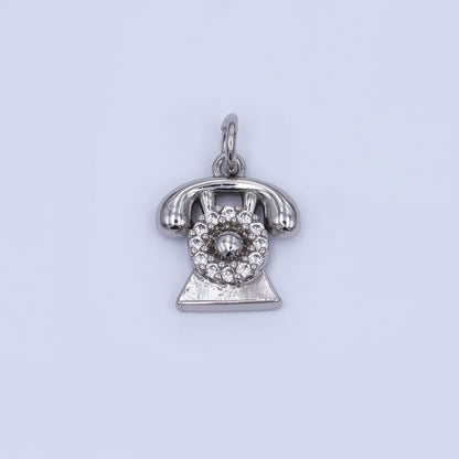 24K Gold Filled 14mm Micro Paved CZ Vintage Rotary Telephone Charm in Gold &amp; Silver | W393 N971