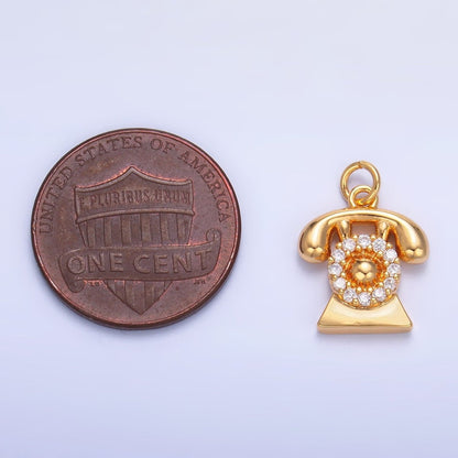 24K Gold Filled 14mm Micro Paved CZ Vintage Rotary Telephone Charm in Gold &amp; Silver | W393 N971
