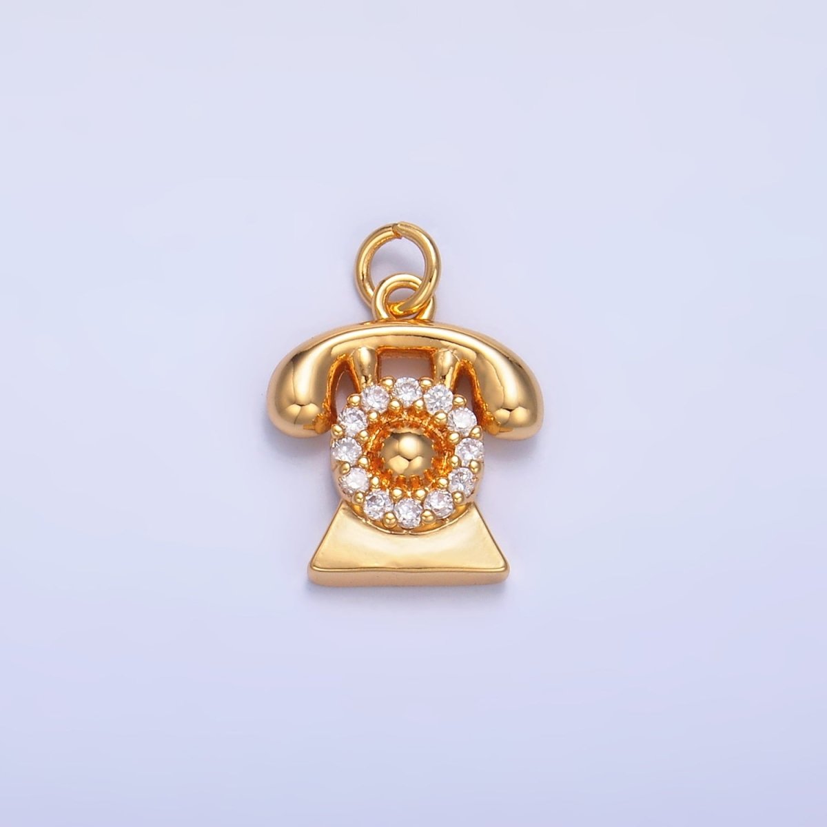 24K Gold Filled 14mm Micro Paved CZ Vintage Rotary Telephone Charm in Gold &amp; Silver | W393 N971