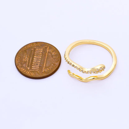 24K Gold Filled Micro Paved CZ Wave Wrap Adjustable Ring | O1601