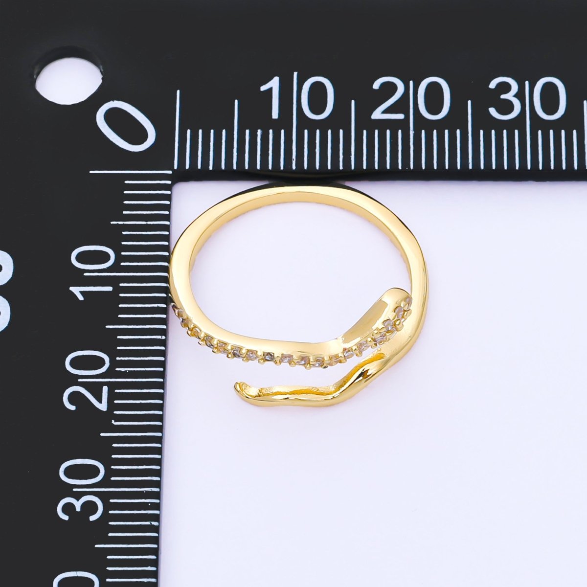 24K Gold Filled Micro Paved CZ Wave Wrap Adjustable Ring | O1601