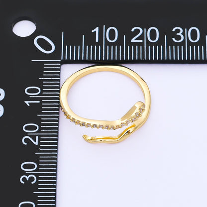 24K Gold Filled Micro Paved CZ Wave Wrap Adjustable Ring | O1601