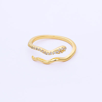 24K Gold Filled Micro Paved CZ Wave Wrap Adjustable Ring | O1601