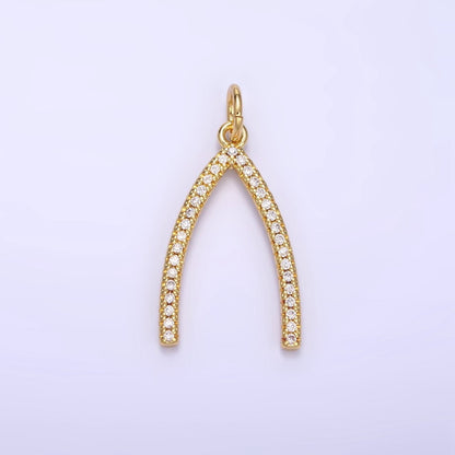 24K Gold Filled Micro Paved CZ Wishbone Charm | E340