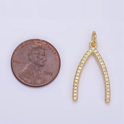 24K Gold Filled Micro Paved CZ Wishbone Charm | E340