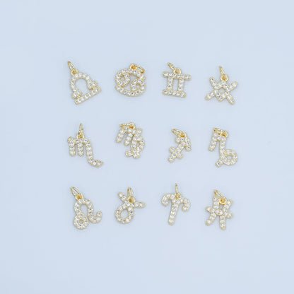 24K Gold Filled Micro Paved CZ Zodiac Sign Charm | A1313 - A1318