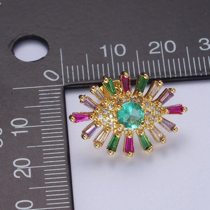 24K Gold Filled Micro Paved Eye of Ra Multicolor Baguette Cubic Zirconia Protection Stud Earrings P-287