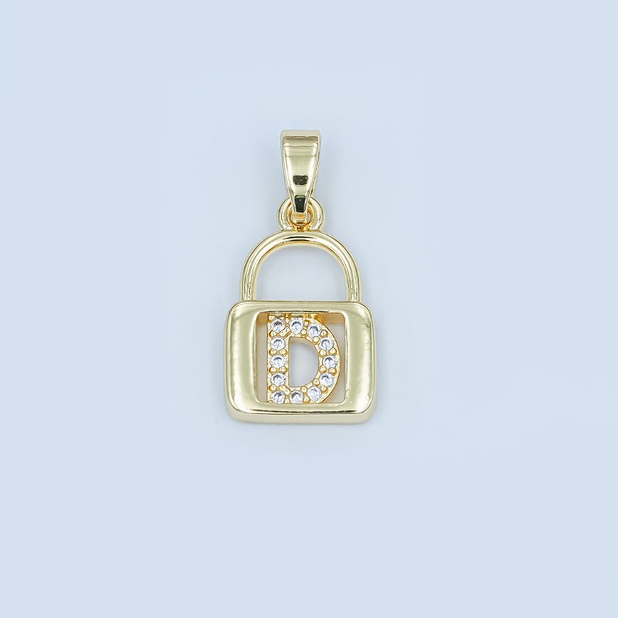 24K Gold Filled Micro Paved Initial Letter Padlock Pendant | A001 - A013