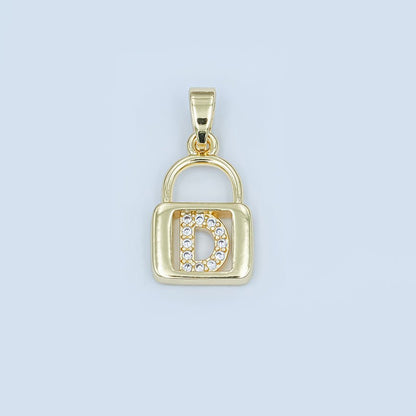 24K Gold Filled Micro Paved Initial Letter Padlock Pendant | A001 - A013