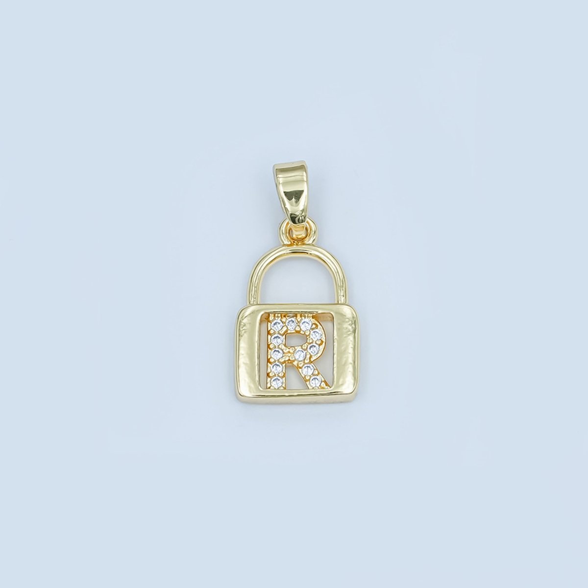 24K Gold Filled Micro Paved Initial Letter Padlock Pendant | A001 - A013
