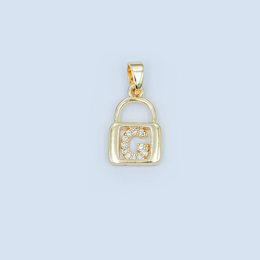 24K Gold Filled Micro Paved Initial Letter Padlock Pendant | A001 - A013