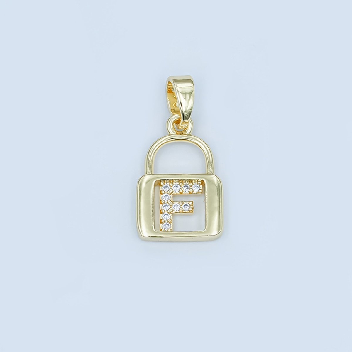 24K Gold Filled Micro Paved Initial Letter Padlock Pendant | A001 - A013
