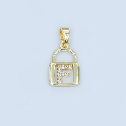 24K Gold Filled Micro Paved Initial Letter Padlock Pendant | A001 - A013