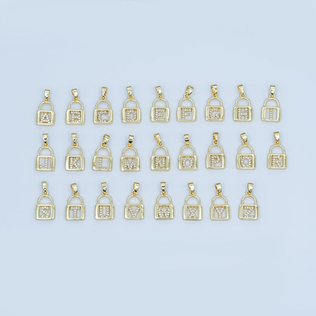 24K Gold Filled Micro Paved Initial Letter Padlock Pendant | A001 - A013