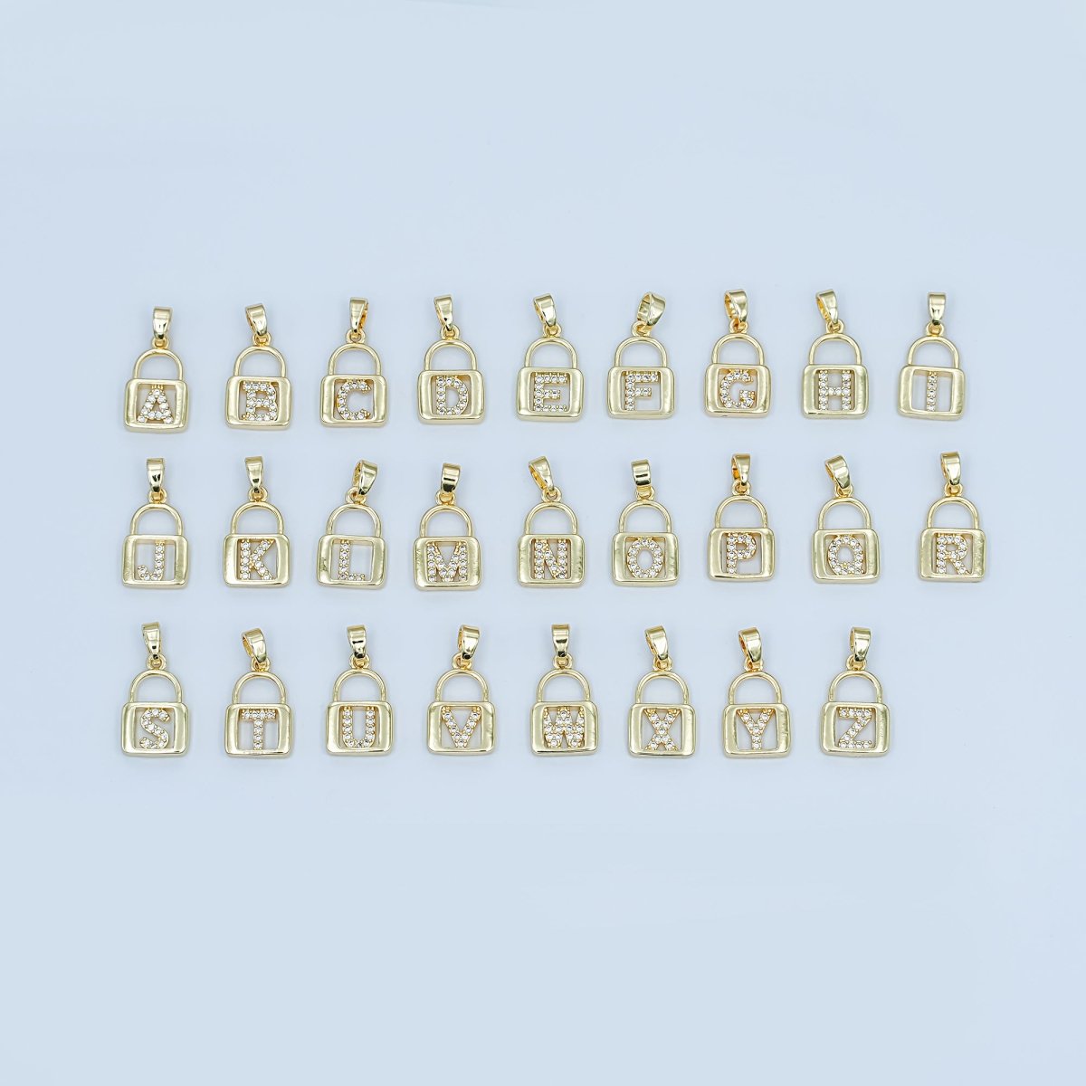 24K Gold Filled Micro Paved Initial Letter Padlock Pendant | A001 - A013