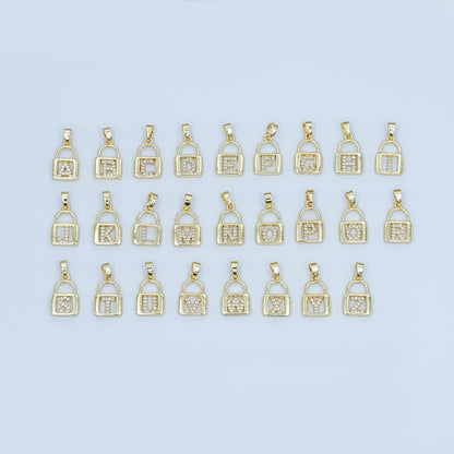 24K Gold Filled Micro Paved Initial Letter Padlock Pendant | A001 - A013