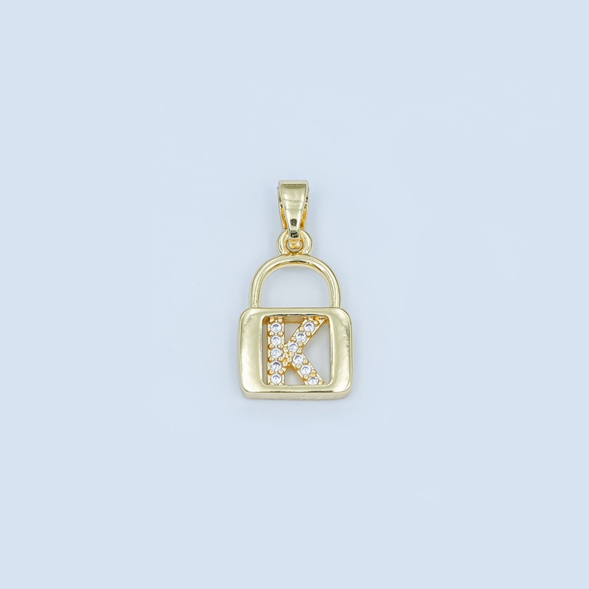 24K Gold Filled Micro Paved Initial Letter Padlock Pendant | A001 - A013