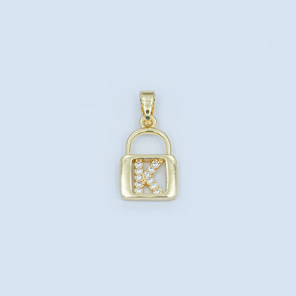24K Gold Filled Micro Paved Initial Letter Padlock Pendant | A001 - A013