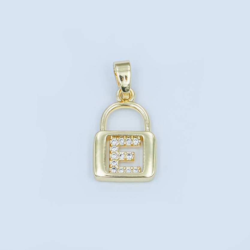 24K Gold Filled Micro Paved Initial Letter Padlock Pendant | A001 - A013