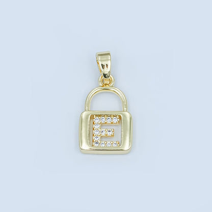 24K Gold Filled Micro Paved Initial Letter Padlock Pendant | A001 - A013