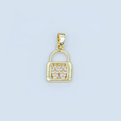 24K Gold Filled Micro Paved Initial Letter Padlock Pendant | A001 - A013