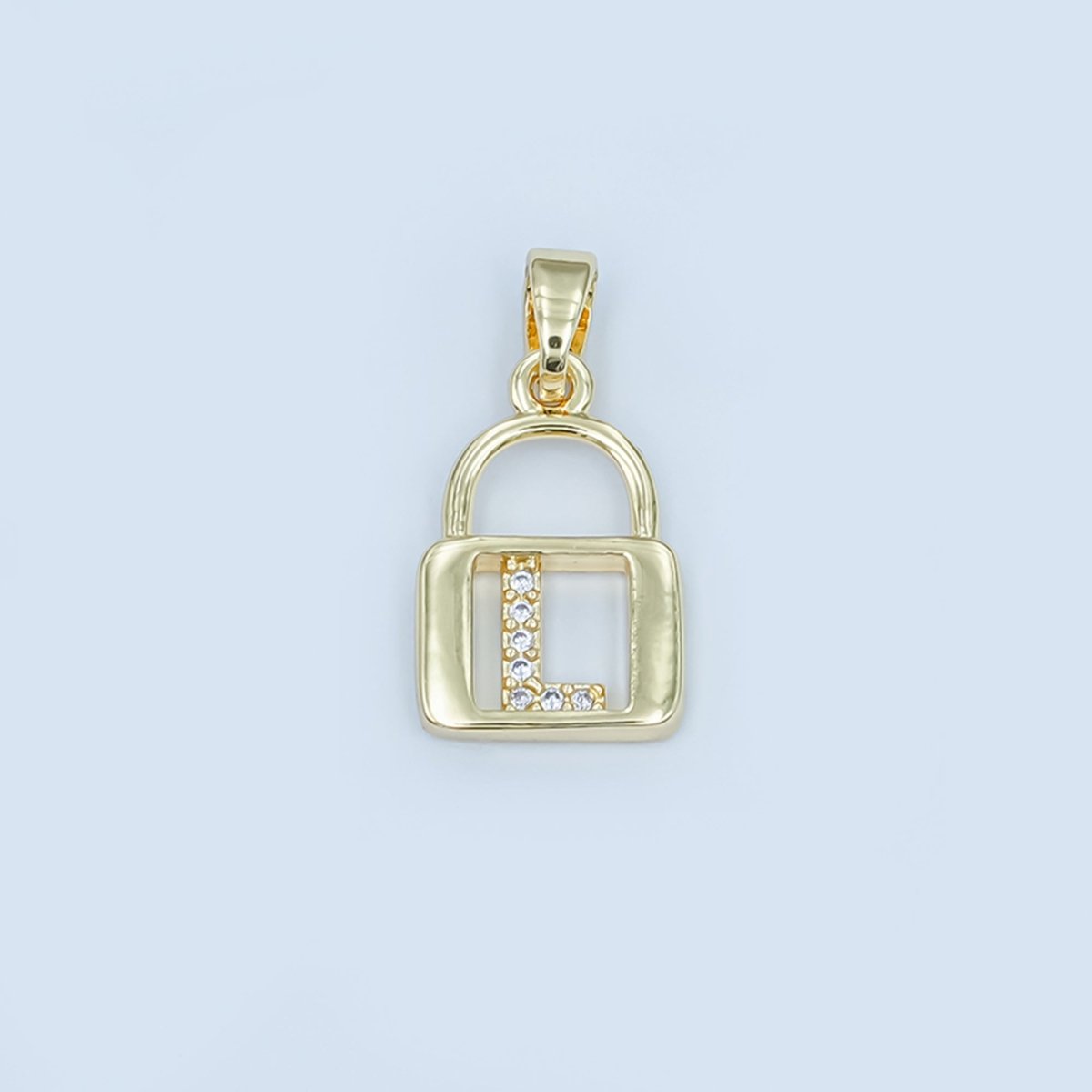 24K Gold Filled Micro Paved Initial Letter Padlock Pendant | A001 - A013