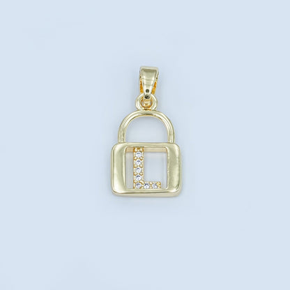 24K Gold Filled Micro Paved Initial Letter Padlock Pendant | A001 - A013