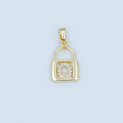 24K Gold Filled Micro Paved Initial Letter Padlock Pendant | A001 - A013