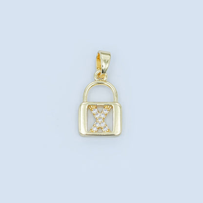 24K Gold Filled Micro Paved Initial Letter Padlock Pendant | A001 - A013