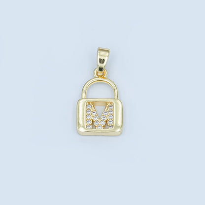 24K Gold Filled Micro Paved Initial Letter Padlock Pendant | A001 - A013