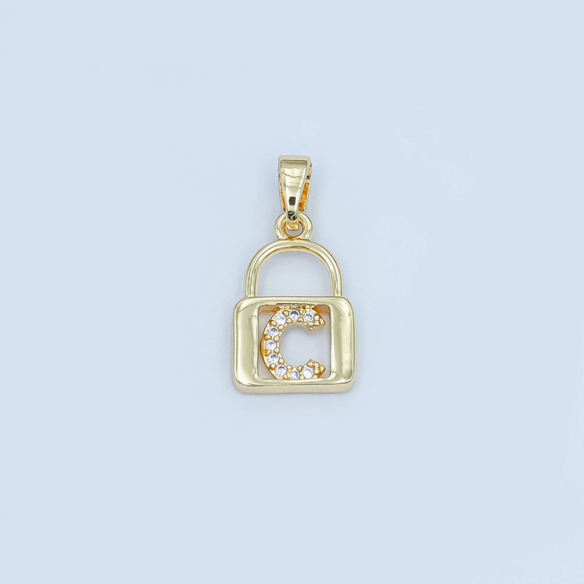 24K Gold Filled Micro Paved Initial Letter Padlock Pendant | A001 - A013