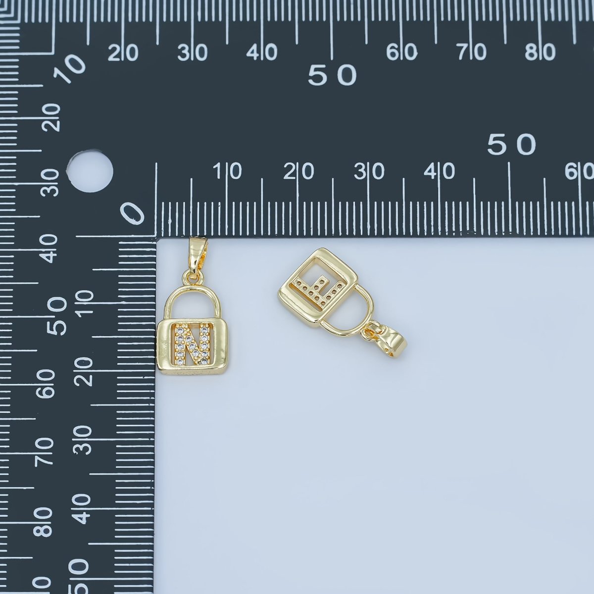 24K Gold Filled Micro Paved Initial Letter Padlock Pendant | A001 - A013