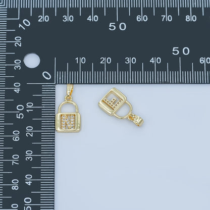 24K Gold Filled Micro Paved Initial Letter Padlock Pendant | A001 - A013