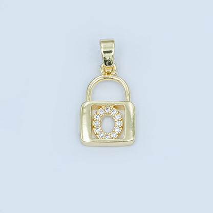 24K Gold Filled Micro Paved Initial Letter Padlock Pendant | A001 - A013