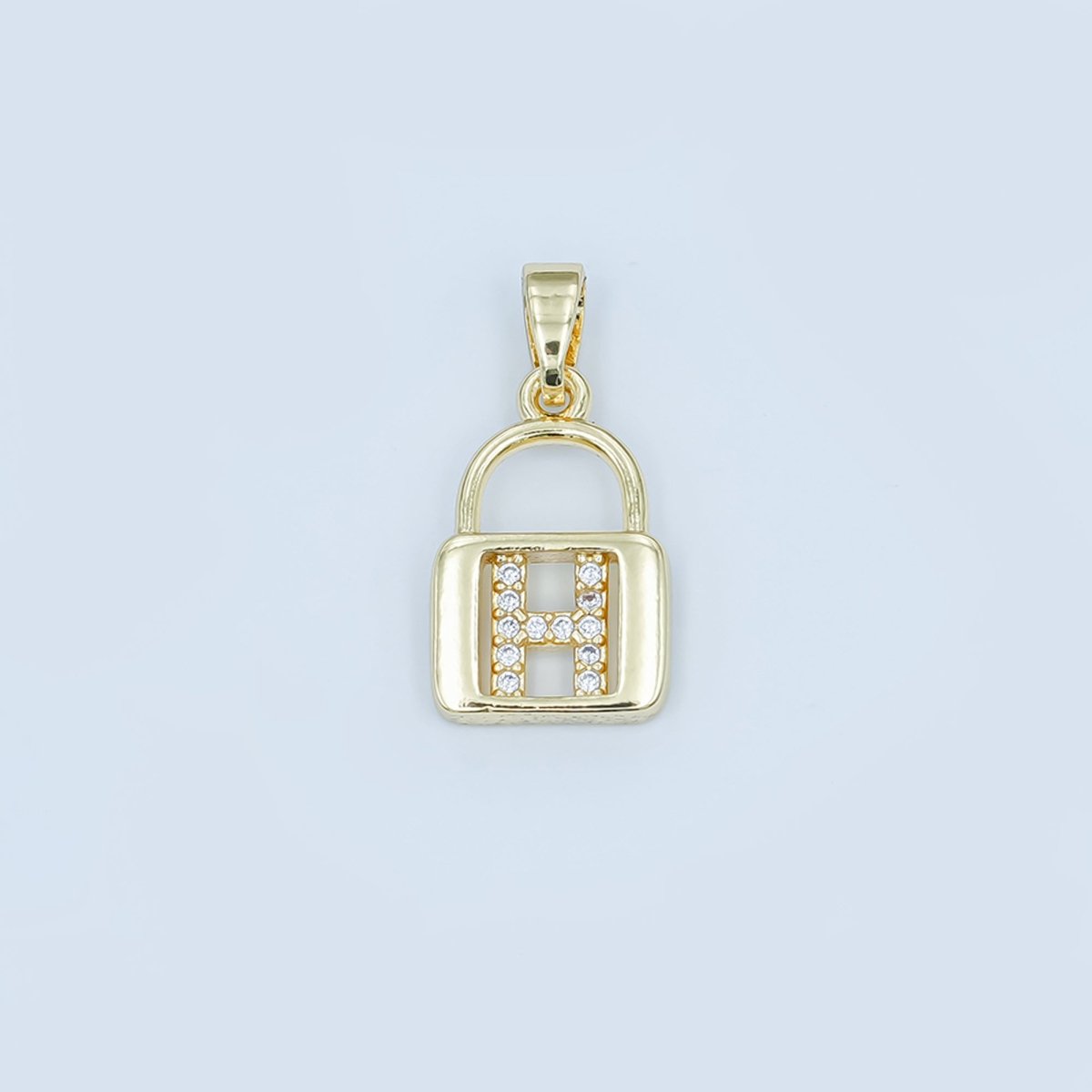 24K Gold Filled Micro Paved Initial Letter Padlock Pendant | A001 - A013