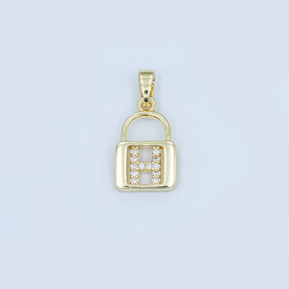 24K Gold Filled Micro Paved Initial Letter Padlock Pendant | A001 - A013