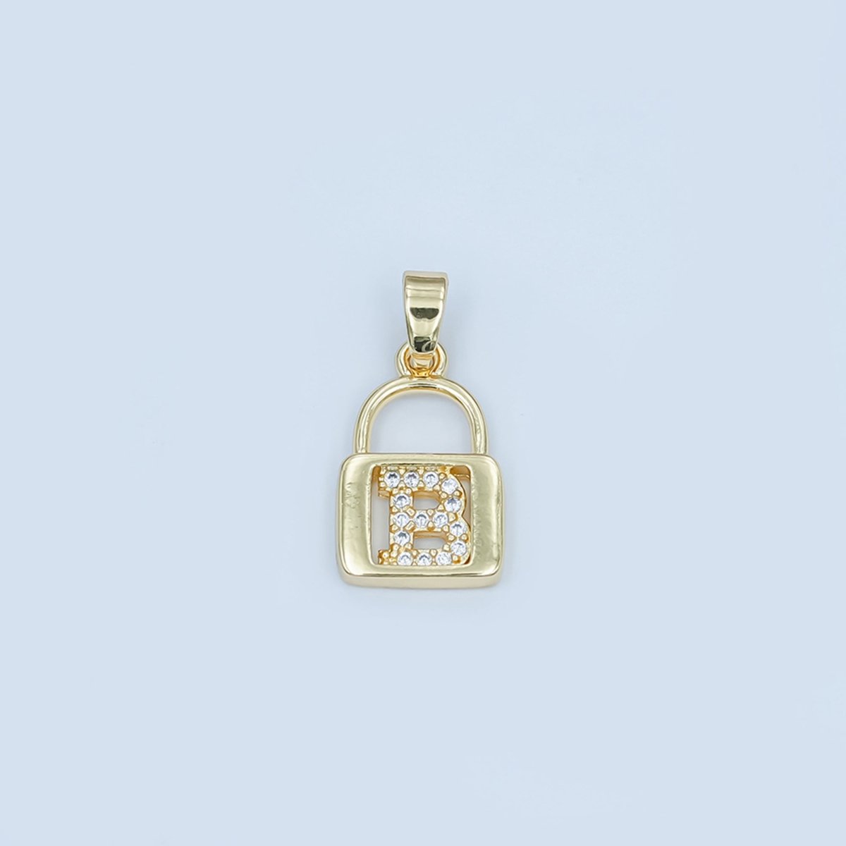 24K Gold Filled Micro Paved Initial Letter Padlock Pendant | A001 - A013