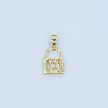 24K Gold Filled Micro Paved Initial Letter Padlock Pendant | A001 - A013