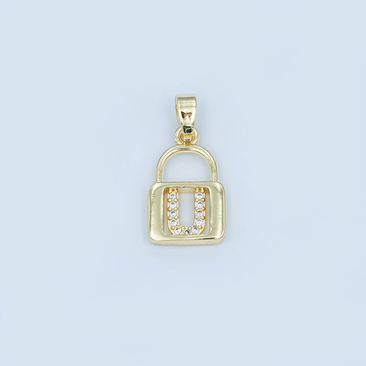 24K Gold Filled Micro Paved Initial Letter Padlock Pendant | A001 - A013