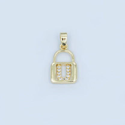 24K Gold Filled Micro Paved Initial Letter Padlock Pendant | A001 - A013